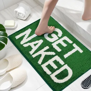 BOVEU Get Naked Badematten, Badezimmerteppich, 81,3 x 50,8 cm, saugfähig, grün, maschinenwaschbar, weich, kleine Badematten für Badezimmer, Boden, Waschbecken, rutschfest, Dunkelgrün
