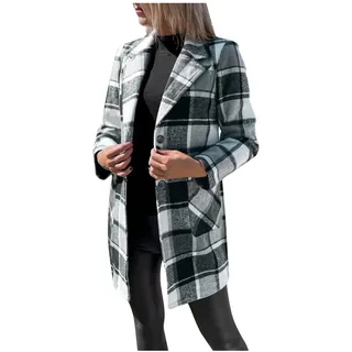SumLeiter Winterjacke Damen karierter Anzug Wolljacke mode einreihiger Wollmantel Lässige Hemdjacke Karo Blazerjacke Blazermantel Revers Slim fit Dufflecoat Winterparka Trenchcoat Fleecejacke