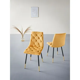 4-Fußstuhl INOSIGN "Eva" Stühle Gr. B/H/T: 46 cm x 89 cm x 59 cm, 2 St., Veloursstoff Samtoptik, Metall, gelb (senfgelb, schwarz, gold) 4-Fuß-Stühle