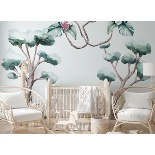 Osomhome | SAVANNA SPIRIT XL | Wandtattoo Kinderzimmer Wandsticker Tropische Bäume | Babyzimmer Wanddeko Tapete | Dschungel Selbstklebend Wandbilder (os4064)