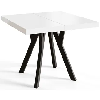 Esstisch Ausziehbar Rico 80-130cm, Weiß, Holzbeine, Modernes Design