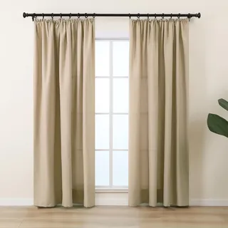 L.Z.E Gardinen Vorhänge Sand Beige mit Kräuselband, Sichtschutz 70% Lichtdurchlässig Gardine Vorhang für Schlafzimmer Wohnzimmer, Dünne Baumwolloptik für Schiene Schienensystem, 225 cm Lang