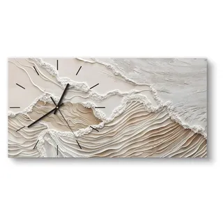 DEQORI Glasuhr 60x30 cm Modern 'Sandwellenzauber' Wanduhr Glas Uhr Design leise Küchenuhr - Beige