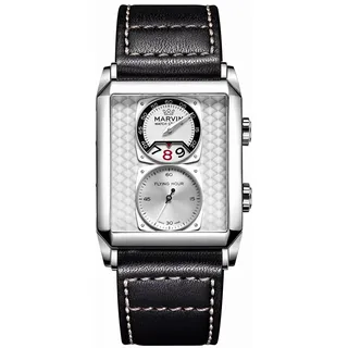 marvin Rechteckige Herrenuhr Quarz Edelstahlgehäuse Wasserdicht Business | Einzigartiges Design Saphirkristall Schweizer Quarzwerk Echtlederarmband Leuchtzeiger 50 Meter Wasserdicht