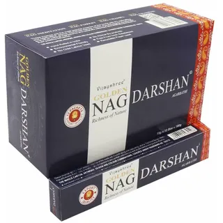 Vijayshree Golden Nag Darshan – 12 Packungen à 15 g = 180 g – Aromatherapie – Meditation – Spiritualität – 100% natürlich, umweltfreundlich