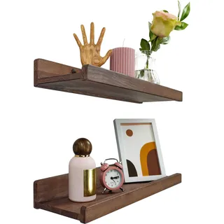 Handgearbeitet Wandregal 40cm, Regal Wand Holz 2er-Set, Hängeregal Wandhalterung Regalbrett, Modern Schweberegal, Schmales Bilderleiste für Badezimmer, Wohnzimmer, Küche, Schlafzimmer (Nussbaum)