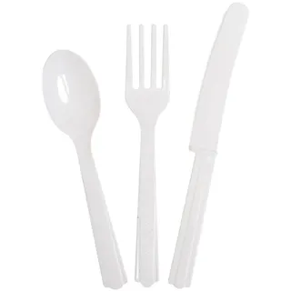 Plastik Besteck weiss 18 tlg. Löffel Messer Gabeln
