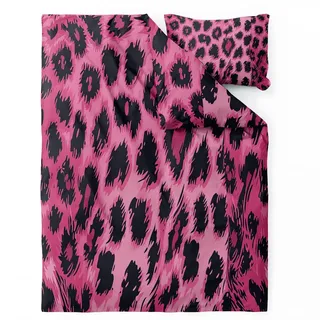 Leopard Bettwäsche 135x200 - Mädchen Hot Pink Bettbezug 135 x 200 2er Set - Wendebettwäsche & Kissenbezug 80x80 cm - Weiche Mikrofaser Bettwäsche-sets mit Reißverschluss - Schlafzimmer Bett Deko
