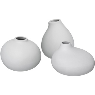 Blomus -Nona- 3er Set Porzellan Vase, 3 Formen, Blumenvase, Dekovase, Tischvase, Farbe Micro Chip, Material Porzellan (66224)