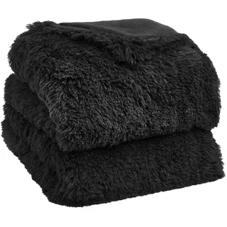 Sienna Super Flauschiger Fleece-Überwurf, zottelig, Kunstfell, warm, wendbar, für Sofa, Stuhl, Bett, 150 x 200 cm, Schwarz