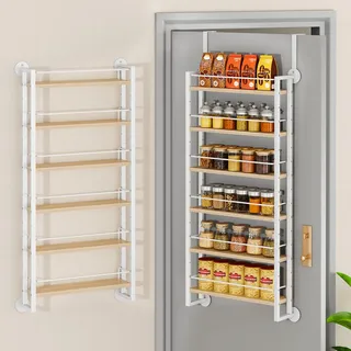 IBUYKE 6 Etagen Gewürzregal Wand,Türregal Hängeorganizer,Natürlich TLJ028R | Verstellbare Gewürzregal Hängend Türorganizer Küche Organizer Badezimmer Kleiderschränke