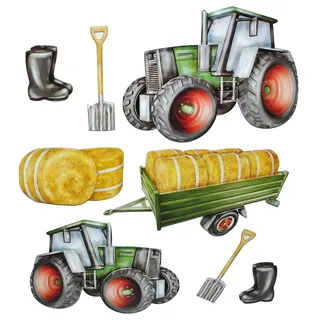 alles-meine.de GmbH 8 TLG. Set: 3-D ! Wandtattoo/XL Sticker aus Pappe - Traktor Bauernhof - selbstklebend Aufkleber/Wandsticker Auto Traktoren Landmaschine auch als Fensterst..