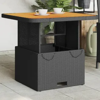 HFXHIJXQ Gartentisch 80x80 cm höhenverstellbar aus Poly Rattan und Akazienholz, mit verstellbaren Füßen, UV-beständig, wetterfest für Balkon Terrasse und Camping