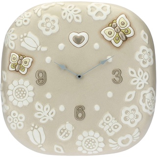 THUN - Runde Wanduhr mit Blumen und Schmetterlingen - Living, Uhren - Geschenkidee - Linie Prestige - Keramik; Uhrwerk aus Kunststoff - 42 x 42,3 x 5,8 cm