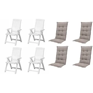 PROGARDEN Tampa Klappsessel 60 x 61 x 109 cm weiß 4 St. inkl. 4 x Auflagen taupe