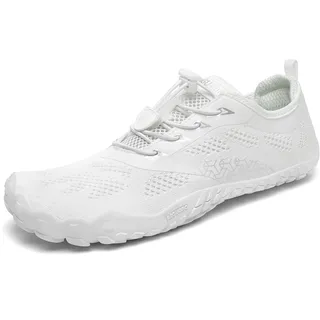 SAGUARO Barfuss Schuhe Damen Barfußschuhe Herren Outdoor Barfussschuhe Leicht Zehenschuhe Barfuß Fitnessschuhe mit Breiter Zehenbox Weiß,Gr.40 - 40 EU