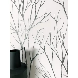 Newroom Vliestapete Spike Black Tapete Blumentapete Äste,Zweige, Weiß Tapete Floral Äste - Blumentapete Äste Schwarz Romantisch 3D Optik Zweige für Schlafzimmer Wohnzimmer Küche, Äste schwarz