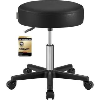 SONGMICS Rollhocker, höhenverstellbar, Drehhocker, bis 100 kg belastbar | Bürohocker mit Rollen, PU-Bezug, für Kosmetikstudio, Labor, Werkstatt, Schwarz, LJB61B