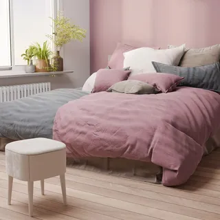Pure Label Halbleinen Bettwäsche 155x220 cm mit Kissenbezug 80x80 cm in Mauve - Bügelfreie Bettwäsche Sets 155 x 220 aus belgischem Leinen und feinster Baumwolle