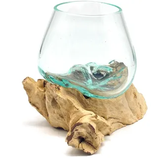 Wurzel mit Glasvase Rund Ø ca.11-12 cm Glas Kugelvase Vase auf Holz Wurzelholz