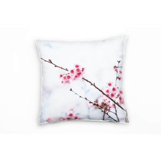 Paul Sinus Art Blumen, Zweig, Frühling, Blüten, pink, grau Deko Kissen 40x40cm für Couch Sofa Lounge Zierkissen - Dekoration zum Wohlfühlen