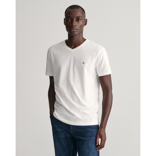 Gant T-Shirt SLIM SHIELD V-NECK T-SHIRT mit einer kleinen Logostickerei auf der Brust weiß