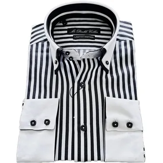 MrDoubleCollar Herren-Hemd, elegant, lässig, formell, Doppelkragen, Langarm Gr. M, Schwarze Nadelstreifen - M