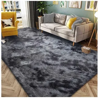 LuxusKollektion Hochflor-Teppich Teppich Rund Flauschig 250 x 300 cm (Rechteckig) Schwarz Grau grau