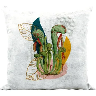 Fabulous Kissenbezug, Kunstleder, Weiß, Motiv: Drosera exotische tropische Blume, Dschungel, 40 x 40 cm, Leder-Haptik