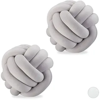 2 X Knotenkissen, Geknotete Kissen Für Sofa Und Bett, Dekorativ, Skandinavisch, Zierkissen Mit Knoten, Ø 25 Cm, Grau