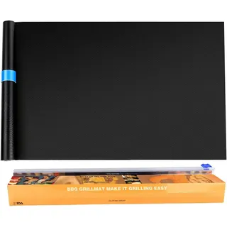 EXTSUD Grillplatte BBQ Grillmatte für Gasgrill 40x300cm Übergroße Zuschneidbar Jede (für Gasgrill Holzkohle Backofen Weber Grill), Größe Grillplatte Wiederverwendbar Backpapier Antihaft Teflon schwarz