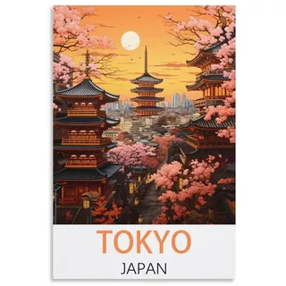 KmoNo Tokyo Japan Vintage Reiseposter 20 x 30 cm, Wanddekoration, Gemälde, Leinwand, Wandkunst Wohnzimmer Poster Schlafzimmer