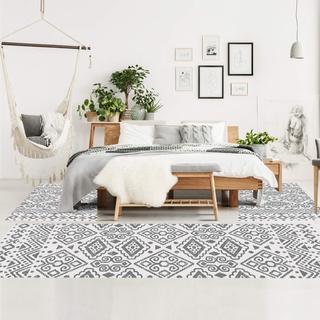 Carpet City Teppich Bettumrandung Shaggy super Soft im Ethno-Look in Grau/Creme Wohnzimmer