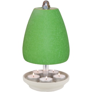 Teelichtlampe aus Ton im Stil Orchidee in versch. Farben - Größe L - Teelichtofen für 5 Teelichter - Kerzen Notheizung (inkl. Teelichter + Feuerzeug) (Grün)