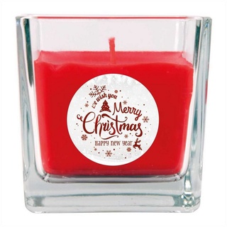 HS Candle Duftkerze (Dekokerze, 1-tlg), Weihnachten - Kerze im Glas, Kerze mit Weihnachts - Motiv, vers. Düfte / Größen rot Ø 8 cm x 8 cm x 8 cm x 8 cm
