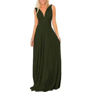 IMEKIS Damen Elegant Abendkleid Multiway V-Ausschnitt Schulterfrei Partykleid Ärmellos Neckholder Maxikleid Rückenfrei Sommerkleid Festlich Cocktailkleid Brautjungfer Hochzeit Ballkleid Dunkelgrün S - S