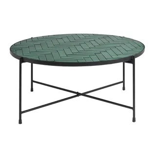 Runder Kaffeetisch in Dunkelgrün Keramik und Schwarz Metall D80,5 cm KOTTA