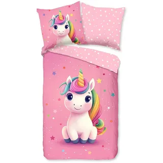 Traumschlaf Einhorn Flanell Pink 135 x 200 cm + 80 x 80 cm