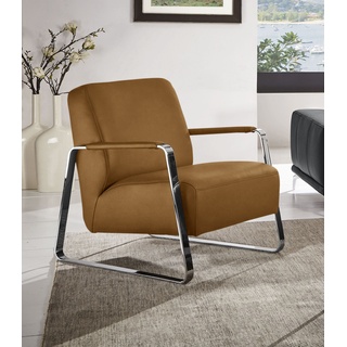 Cocktailsessel W.SCHILLIG "quadroo" Sessel Gr. Stoff S37, B/H/T: 65 cm x 82 cm x 82 cm, gelb (brandy s37) Clubsessel Cocktailsessel mit bezogenen Armlehnen, Gestell in Chrom glänzend