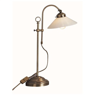 Stilvolle Schreibtischlampe Retro Messing Antik Tischlampe Landhausstil (Höhe 36 cm, Nachttischlampe, Lampenschirm aus opalem Glas, Vintage, Altmessing)
