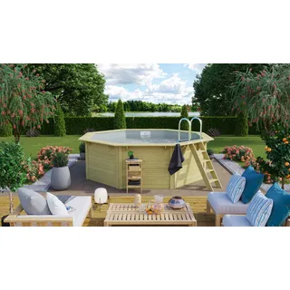 Karibu Achteckiger Massivholzpool 357,5 x 357,5 x 124 cm inkl. Zubehör und Pool Leitern