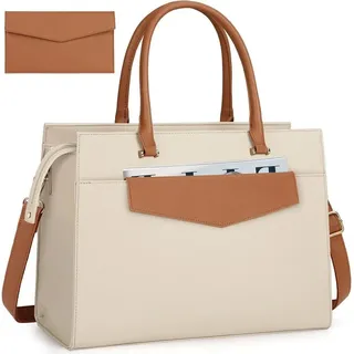 RAINSMORE Handtasche Damen Umhängetasche 2 in 1 Laptoptasche 15.6 Zoll Beige Braun
