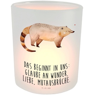 Mr. & Mrs. Panda Windlicht Nasenbaer - Transparent - Geschenk, lustige Sprüche, Kerzenlicht, Tie (1 St), Liebevolles Design