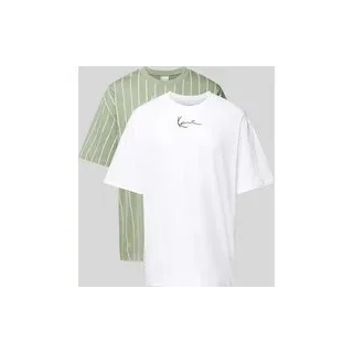 T-Shirt mit Label-Stitching im 2er-Pack, Oliv, S