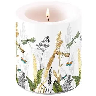 Ambiente Kerze Stumpenkerze Lampionkerze candle medium 10 cm hoch Ornamental flowers Gräser Pflanzen Natur Landhaus