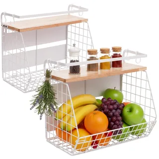 Relaxdays Obstkorb Wandregal 2er Set 30 x 35,5 x 21 cm Weiß