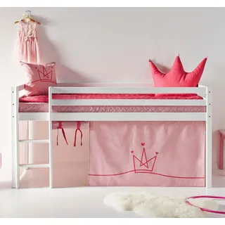 Hoppekids Hochbett ECO Dream, Kinderbett, Spielbett, Halbhohes Bett aus Massivholz inkl. Vorhang-Set Creator, Bettgröße & Matratze wählbar rosa 101 cm x 208 cm x 105 cm