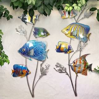 2er Set Außen Wand Behang Garten Dekoration Fische Design Metall Bilder mehrfarbig