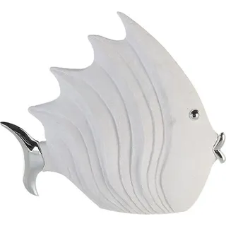 Casablanca modernes Design Deko Fisch in Stein-Optik, 29 x 26 cm, weiß/silber