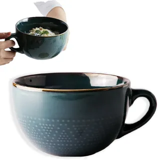 Groß Tasse Keramik, 700ml Becher, Kaffeebecher mit Henkel, Müsli Frühstückstasse, Mikrowellenherd Keramikschale, Große Salatschüssel, Geeignet für Milchkaffee Desserts(Schwarzgrün)